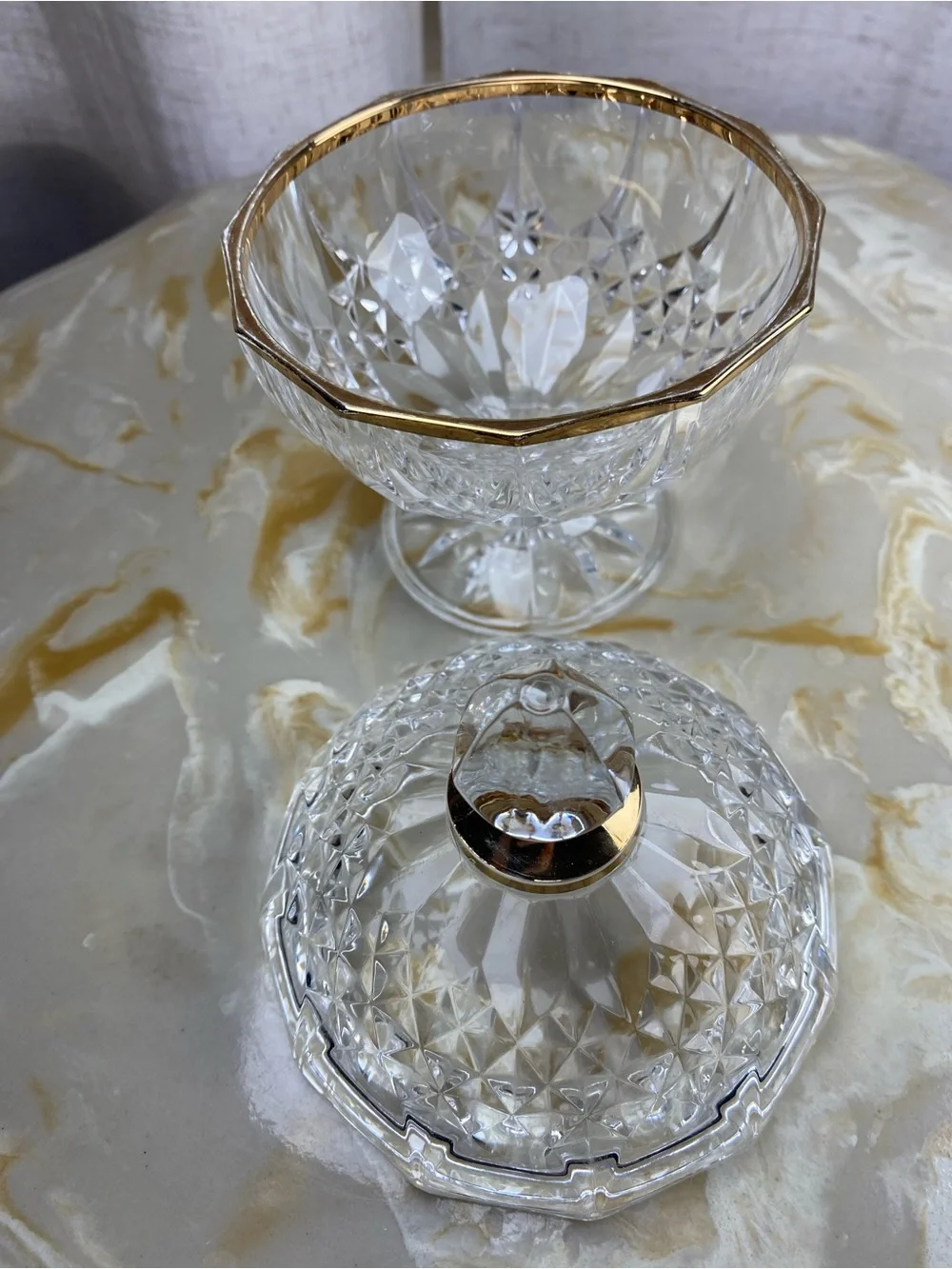 Vintage Cristal D’Arques Longchamp Gold Crystal Lidded Candy Dish